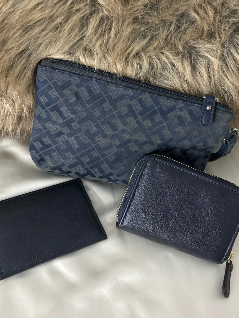 Tommy Hilfiger Navy Monogram Wristlet with Wallet Set